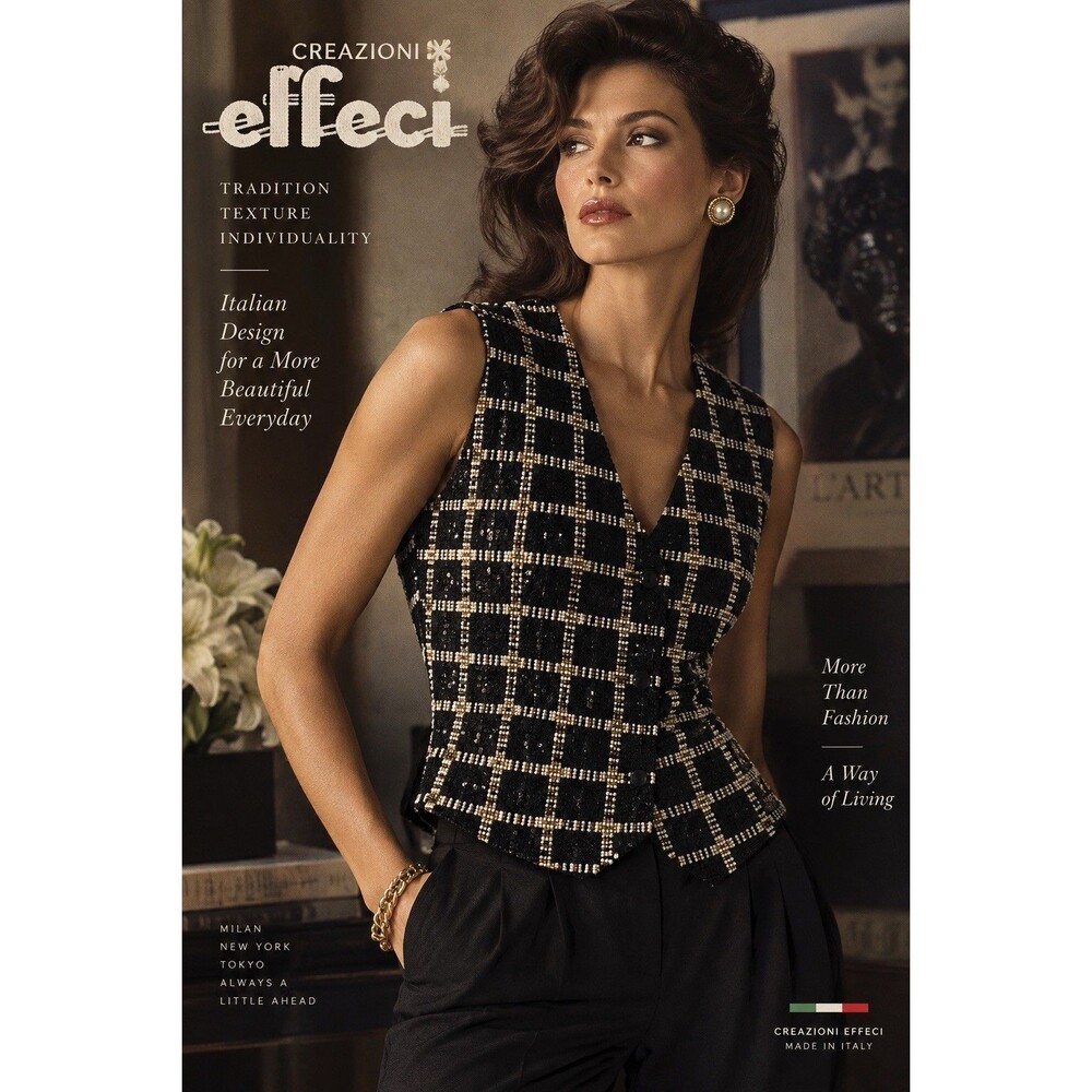 Vintage Creation Effect Womens M Black Sequin Pearl Beaded Plaid Vest 80s 90s